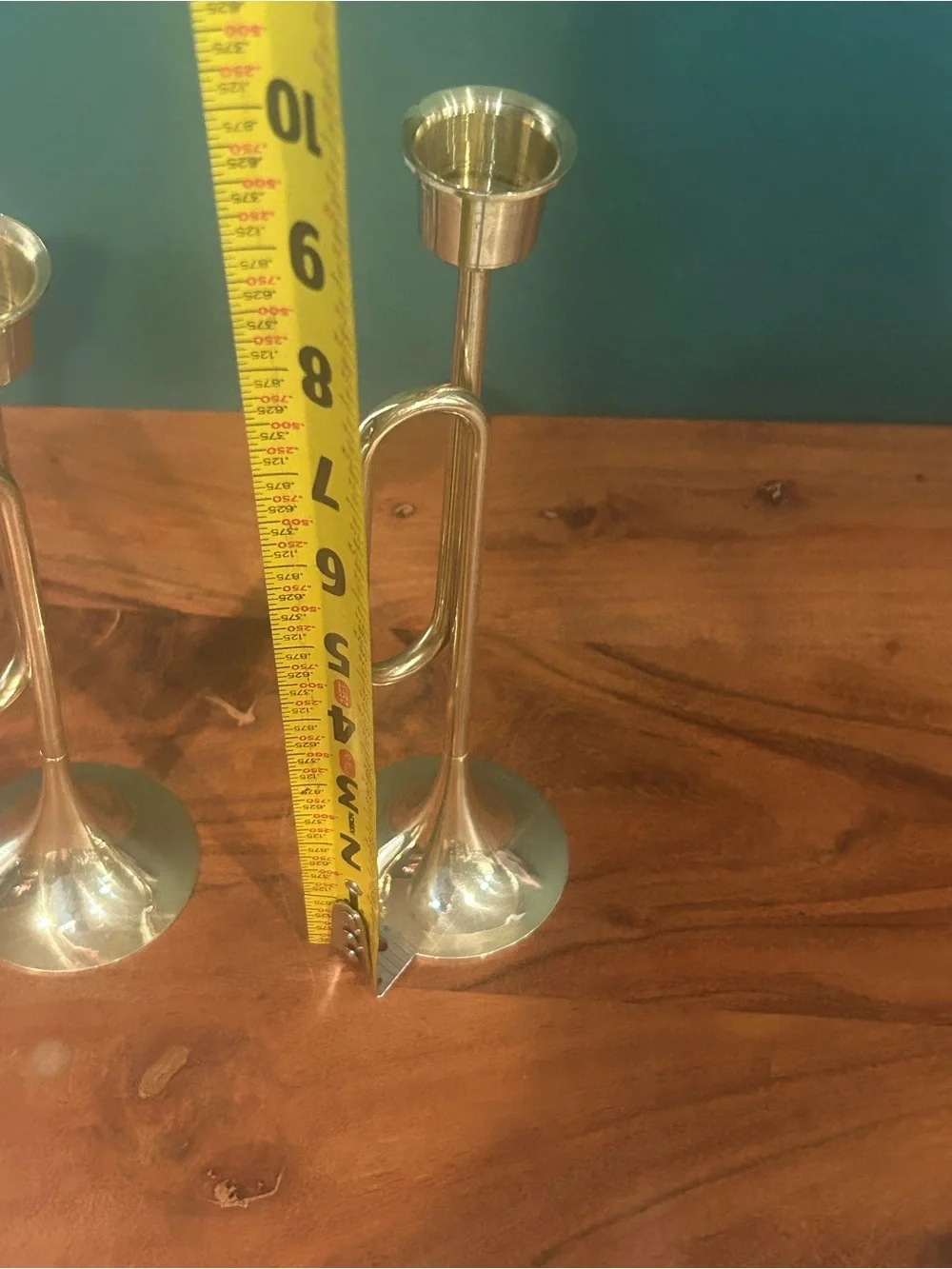 Set of 2 Metallic Brass Trumpet Candle Holders